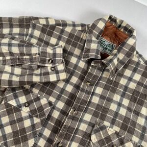 Outdoor Exchange Men's Plaid Flannel Shirt Tall Medium Brown Cream Blue